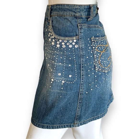 CACHE’ RHINESTONE DENIM MINI SKIRT. WOMEN’S SIZE 4 - Picture 4 of 5